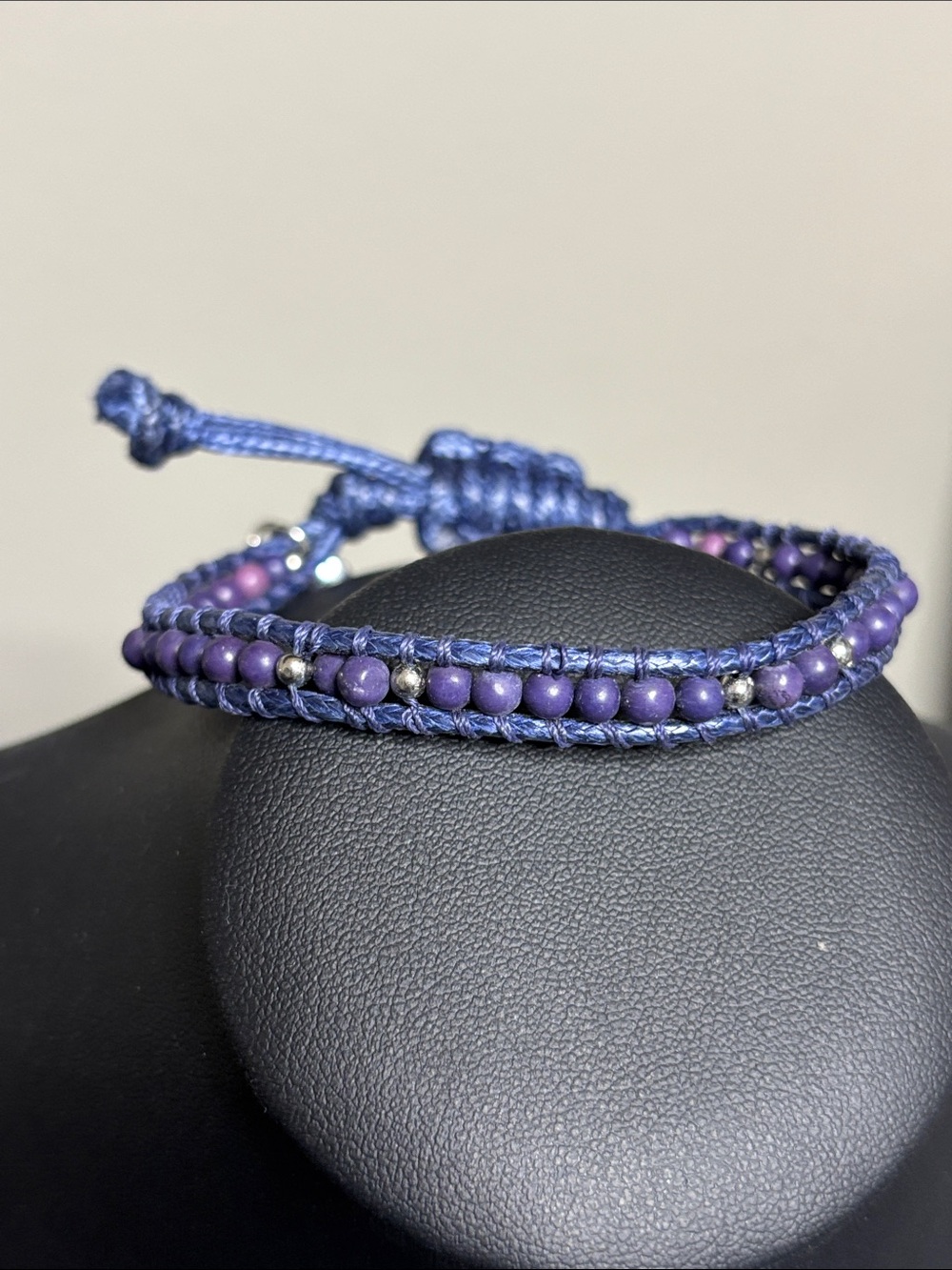 J. Crew Purple Beaded Navy Blue Wrap Bracelet Shell Boho